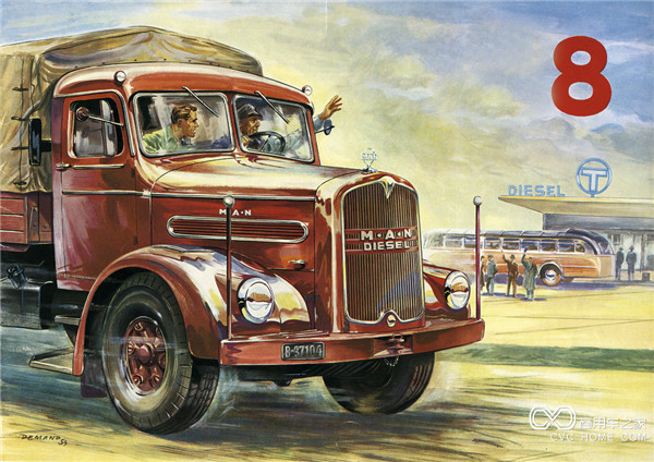 1951年,匹配了V8發(fā)動機(jī)的曼恩F8卡車，可達(dá)180 馬力。.jpg